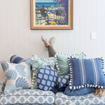 Outdoor Cushion Navy Blue Stripe Dash with fringe