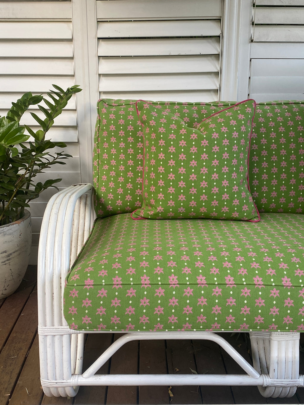 Avalon- Apple Green, Pink and White Outdoor Fabric - The Long Weekend Fabric House