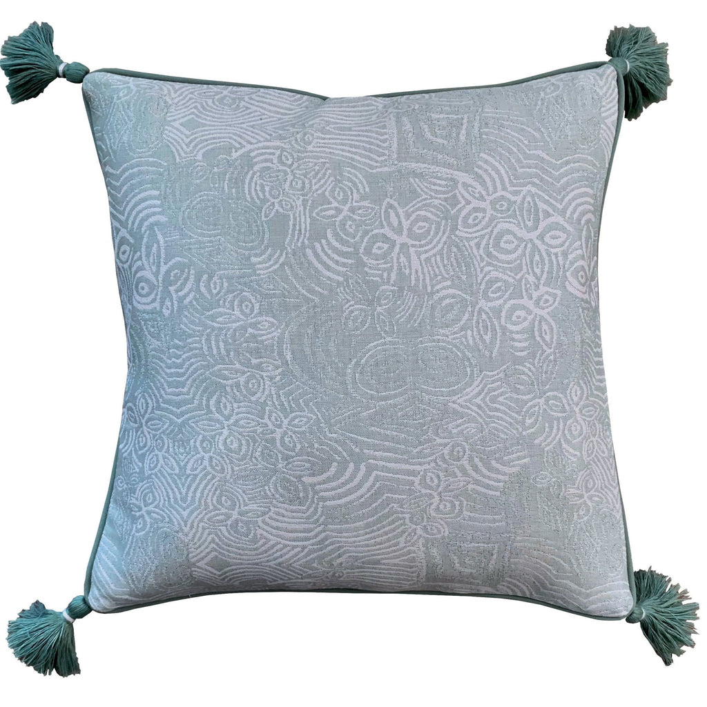 Outdoor Cushion Green Sage Spring Tide Pattern with Tassels - The Long Weekend Fabric House