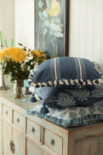 Outdoor Cushion Navy Blue Stripe Dash with fringe