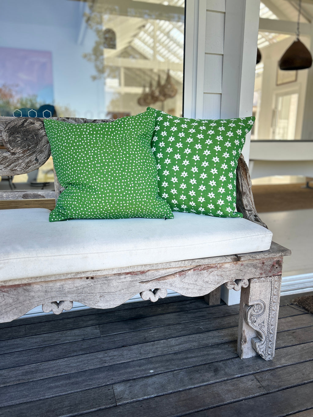 Avalon - Grass Green and White Outdoor Fabric - The Long Weekend Fabric House