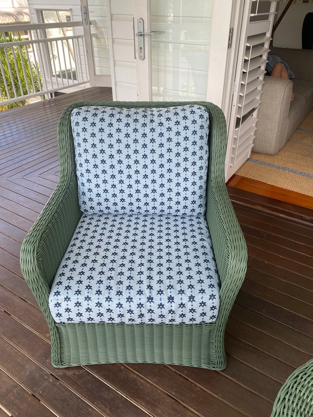 Avalon - Duck Egg and Navy Outdoor Fabric - The Long Weekend Fabric House