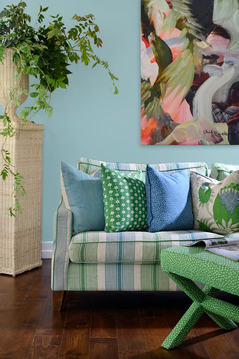 Outdoor Cushion Bondi blue Dots with navy piping