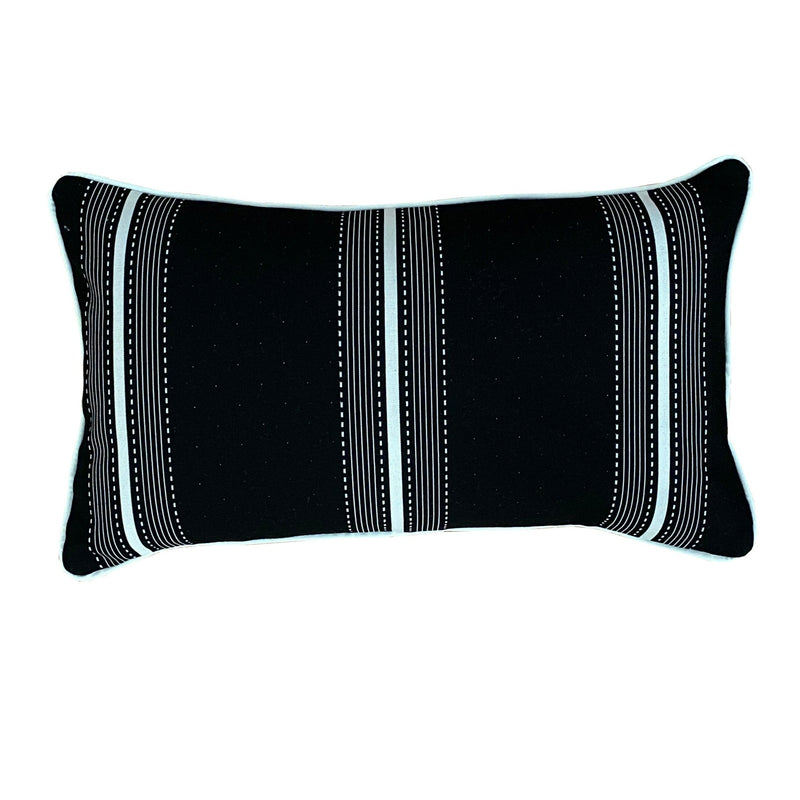 Outdoor lumbar Cushion Black Stripe Dash with white piping