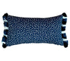 Outdoor lumbar Cushion Navy Dots with blue fringe