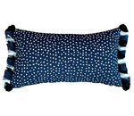 Outdoor lumbar Cushion Navy Dots with blue fringe