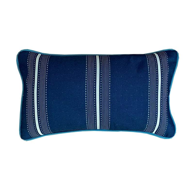 Outdoor lumbar Cushion Navy Stripe Dash with blue piping