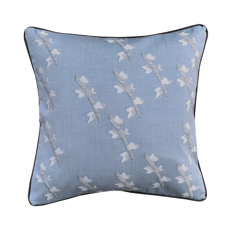 Outdoor Cushion Pale Blue Cherry Blossom with piping - The Long Weekend Fabric House