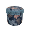 Outdoor Ottoman Deep Blue & Terracotta Big Leaves - The Long Weekend Fabric House