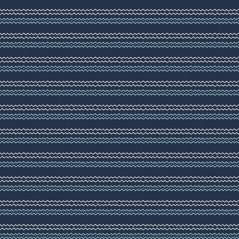 Zig Zag - Navy Blue, Sky Blue and White Outdoor Fabric - The Long Weekend Fabric House